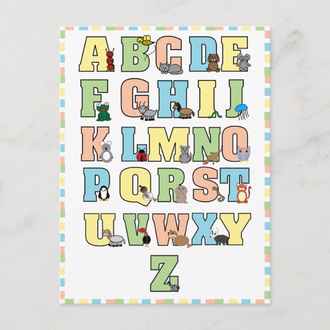 Carte Postale Petits animaux Alphabet Lettres Éducatives (Devant)