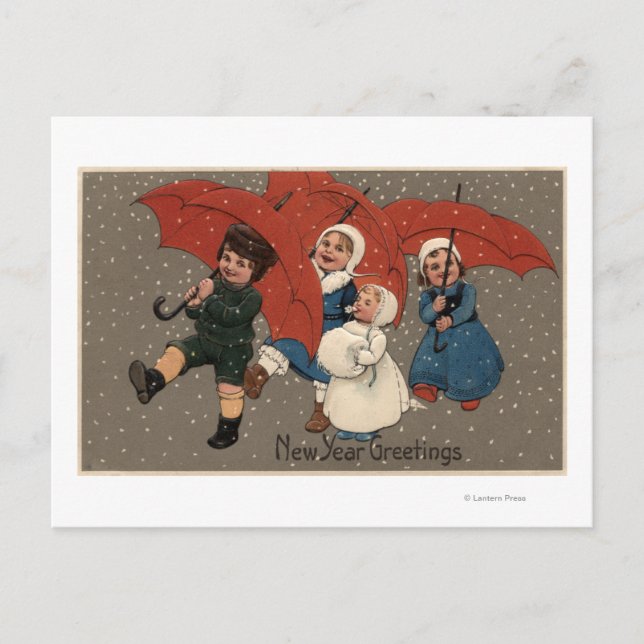 Carte Postale Petits enfants avec parapluies (Devant)