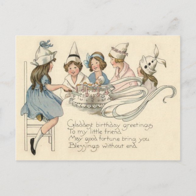 Carte Postale Petits Enfants Couper Fête de gâteau d'anniversair (Devant)