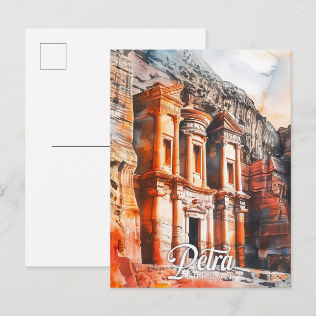 Carte Postale Petra Jordan Aquarelle Peinture Voyage (Devant / Derrière)