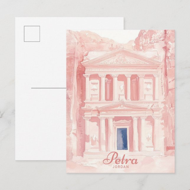 Carte Postale Petra Jordan Gouache Peinture Illustration Voyage (Devant / Derrière)