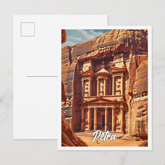 Carte Postale Petra Jordan Illustration de voyage artistique (Devant / Derrière)