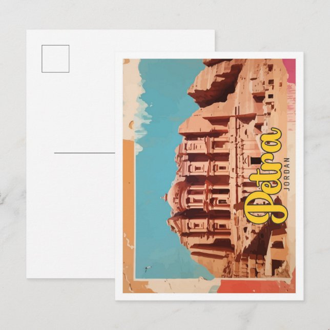 Carte Postale Petra Jordan Pop Art Illustration de voyage (Devant / Derrière)