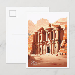 Carte Postale Petra Jordan Vintage voyage d'art Illustration