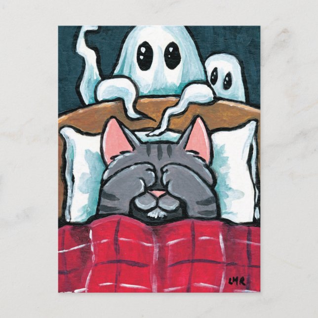 Carte Postale Peur de Ghosts Tabby Chat dans l'illustration de l (Devant)