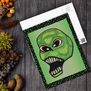Carte Postale Peur Mal hurlant crâne vert