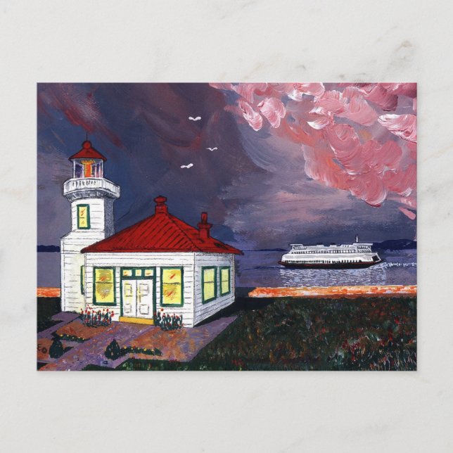 Carte Postale Phare avec Ferry (Devant)