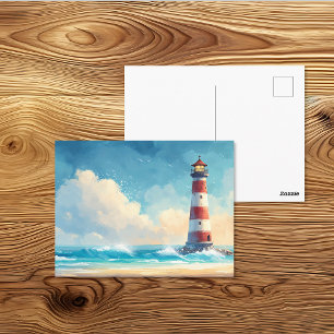 Carte Postale Phare côtier plage Art aquarelle
