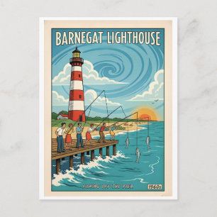 Carte Postale Phare de Barnegat New Jersey Rétro Pêche des année