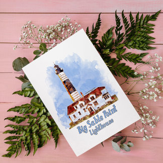 Carte Postale Phare de Big Sable Point, aquarelle - Michigan