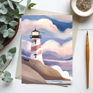 Carte Postale Phare de bord de mer   Peinture d'océan à l'aquare