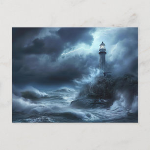 Carte Postale Phare de la nuit Tempête maritime