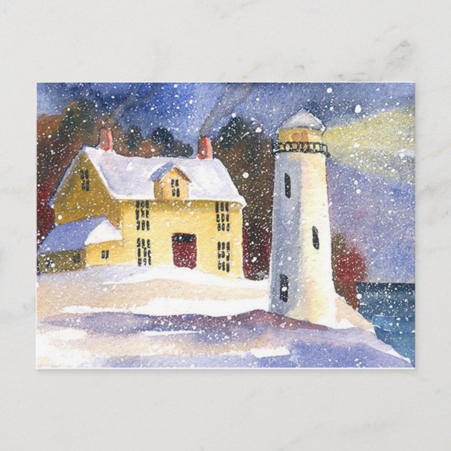 Carte Postale Phare de neige hiver (Devant)