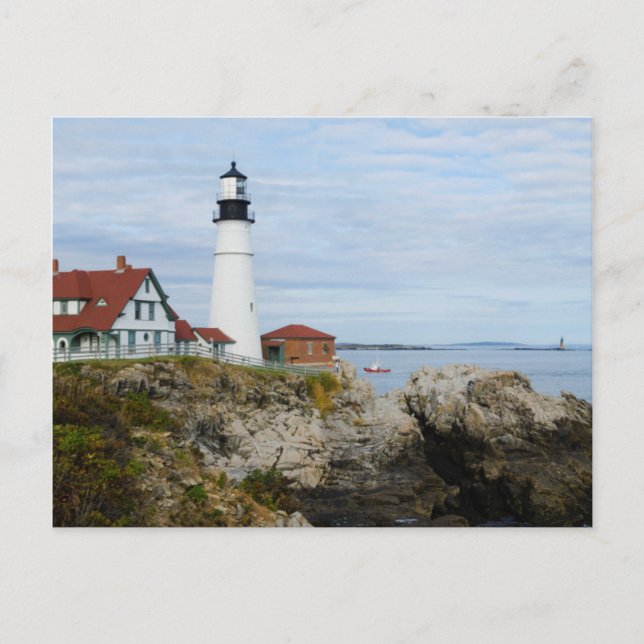Carte Postale Phare de Portland Headlight sur la côte rocheuse (Devant)