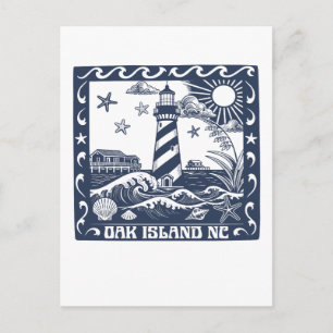 Carte Postale Phare d'Oak Island NC Côte de Caroline du Nord