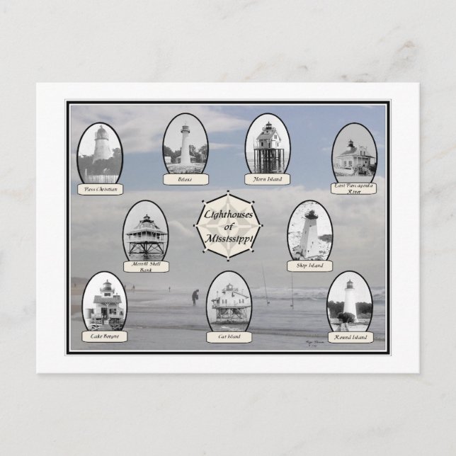 Carte Postale Phare du Mississippi-Plage (Devant)