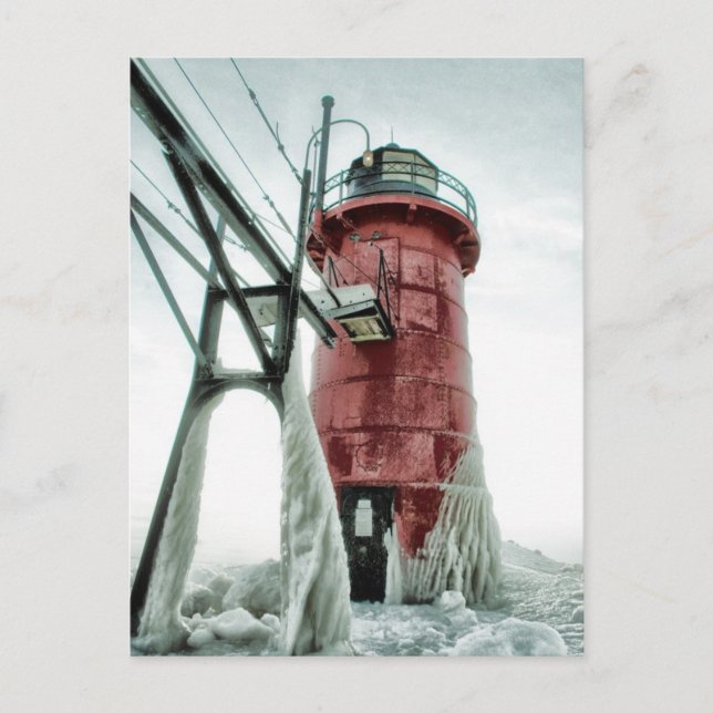 Carte Postale Phare gelé Red Haven Phare Hiver (Devant)