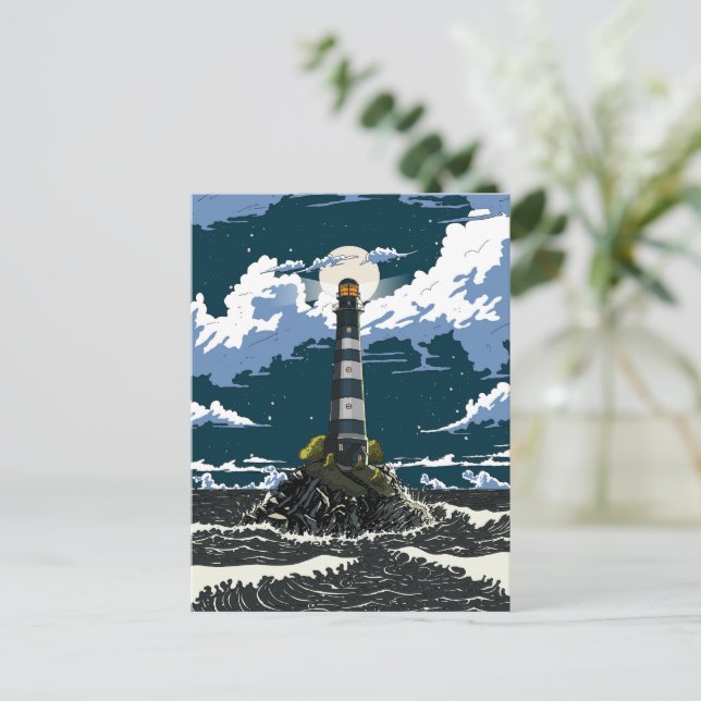 Carte Postale Phare la nuit (Debout devant)