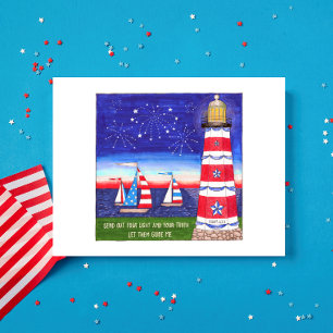 Carte Postale Phare patriotique et voiliers Inspirant