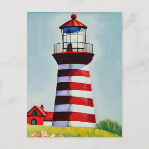 Carte Postale Phare rayé rouge et blanc AI Art