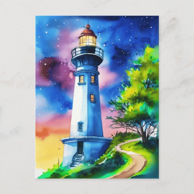 Carte Postale Phare sous ciel étoilé (Devant)