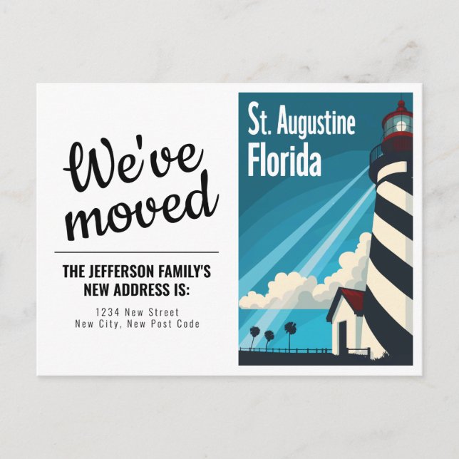 Carte Postale Phare St. Augustine FL Nous avons déménagé (Devant)