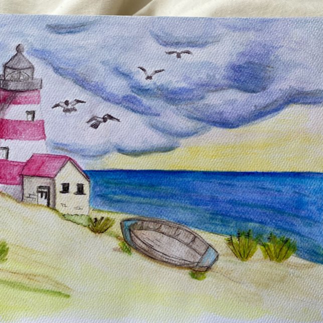Carte Postale Phare sur la plage bateau de pêche océan côtier (Créateur téléchargé)