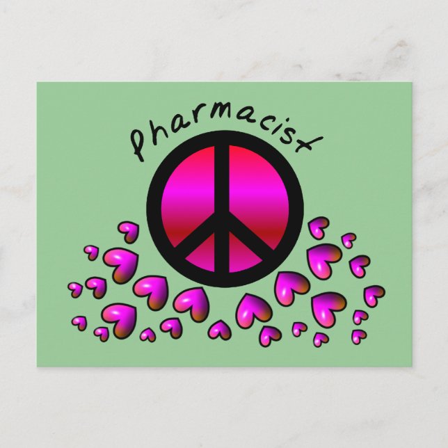 Carte Postale Pharmacien Peace & Hearts Design Cadeaux (Devant)