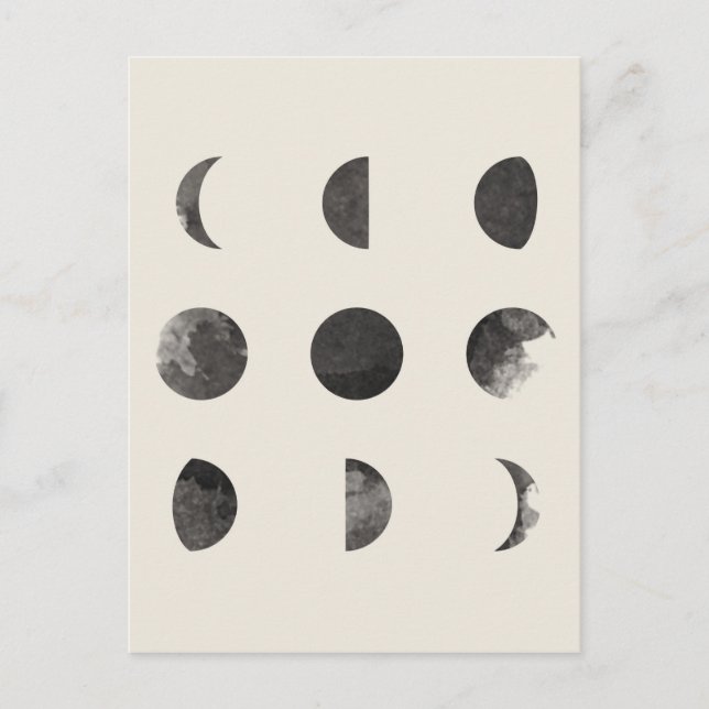 Carte Postale Phases de l'aquarelle lunaire de lune (Devant)