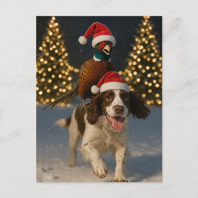 Carte Postale Pheasant on Springer Spaniel Christmas postcard (Devant)