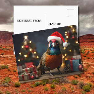 Carte Postale Pheasant portant chapeau santa