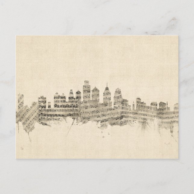 Carte Postale Philadelphia Pennsylvanie Skyline Sheet Music City (Devant)