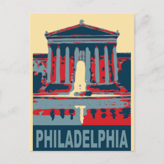 Carte Postale Philadelphie en rouge et bleu, (Devant)