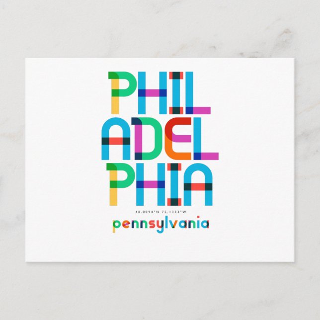Carte Postale Philadelphie Pennsylvania Mid Century, Pop Art, (Devant)