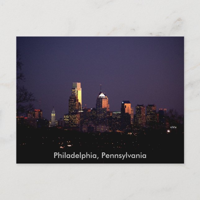 Carte Postale Philadelphie, Pennsylvanie ligne d'horizon nocturn (Devant)