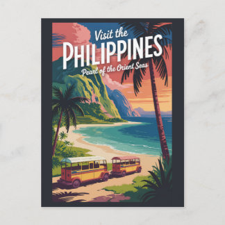Carte Postale Philippines Beach Illustration Travel Art Vintage