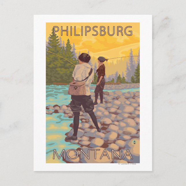 Carte Postale Philipsburg, MontanaWomen Pêche à la mouche (Devant)