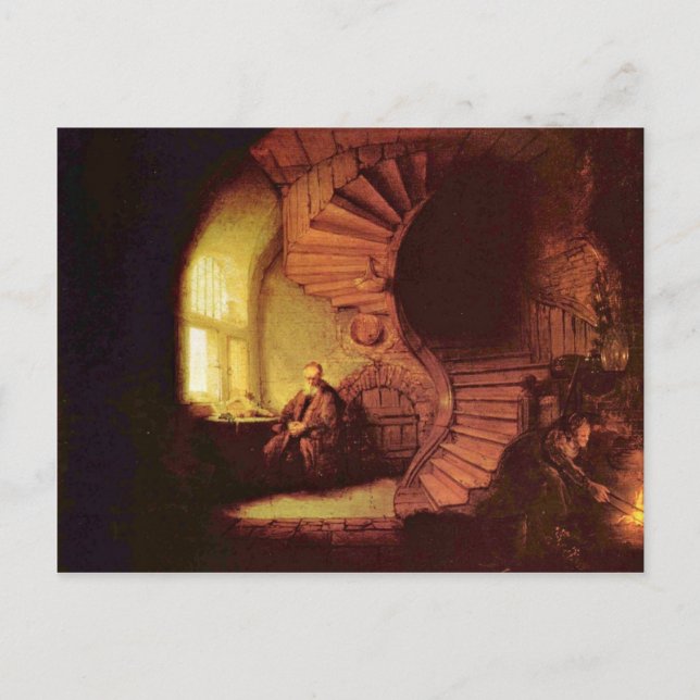 Carte Postale Philosophe En Méditation. Par Rembrandt Van Rijn (Devant)