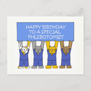 Carte Postale Phlebotomiste joyeux chats caricaturaux d'annivers