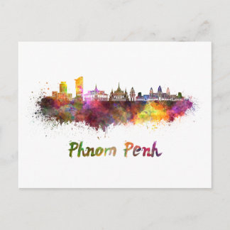 Carte Postale Phnom Penh skyline in watercolor