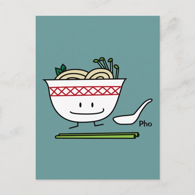 Carte Postale Pho Noodle Bowl Viêt-nam cuillères à soupe baguett (Devant)