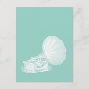 Carte Postale Phonographe vintage Mer Vert Blanc Gramophone Cool