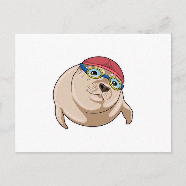 Carte Postale Phoque à la natation avec lunettes de natation (Devant)