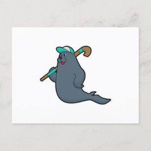 Carte Postale Phoque au hockey avec bâton de hockey