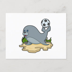 Carte Postale Phoque en joueur de football avec ballon de foot