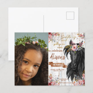 Carte Postale Photo à l'aquarelle anniversaire cowgirl cheval