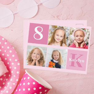Carte Postale Photo Anniversaire fille jolie rose Monogramme Chi