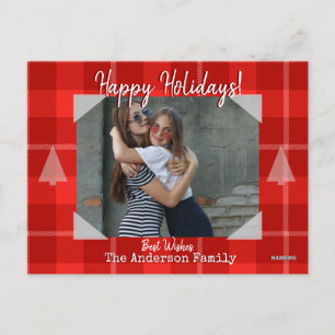 Carte postale photo avec Arrière - plan Red Plaid