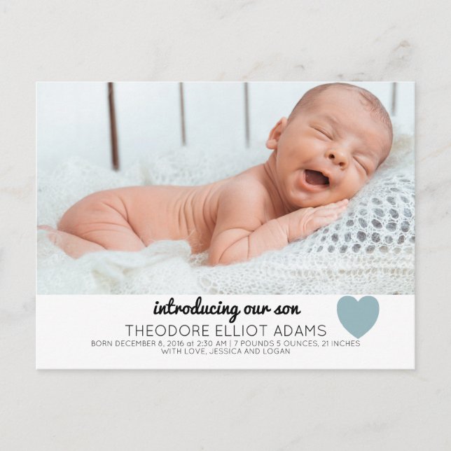 Carte postale photo Blue Baby Boy Faire-part de na (Devant)