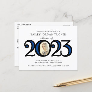 Carte Postale Photo Blue Graduation Faire-part moderne 2022